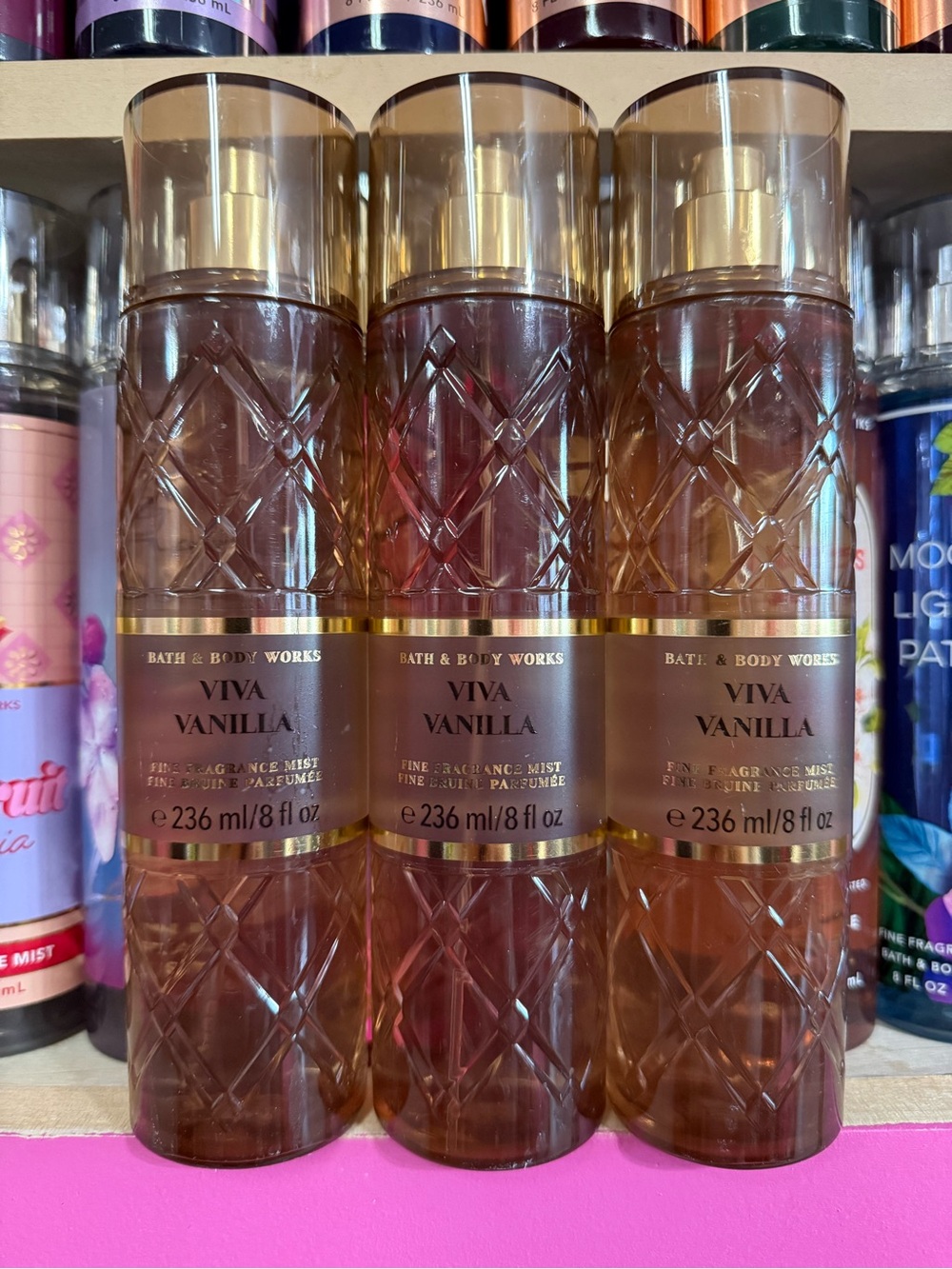 3 Bath & Body Works Viva Vanilla Moisture Mist - Brown, Gold
